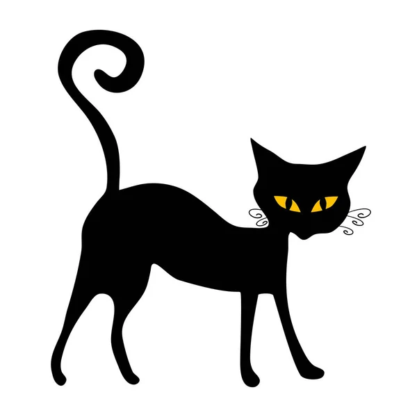 Zwarte Kat Halloween Kat Geïsoleerd Witte Achtergrond Vectorillustratie Eps — Stockvector