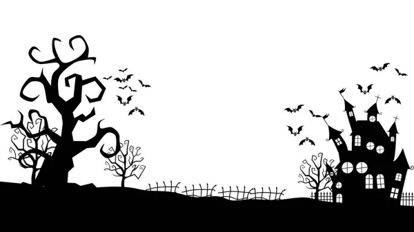 Silhouette Spukhaus Und Fledermäuse Halloween Banner Vektorillustration — Stockvektor