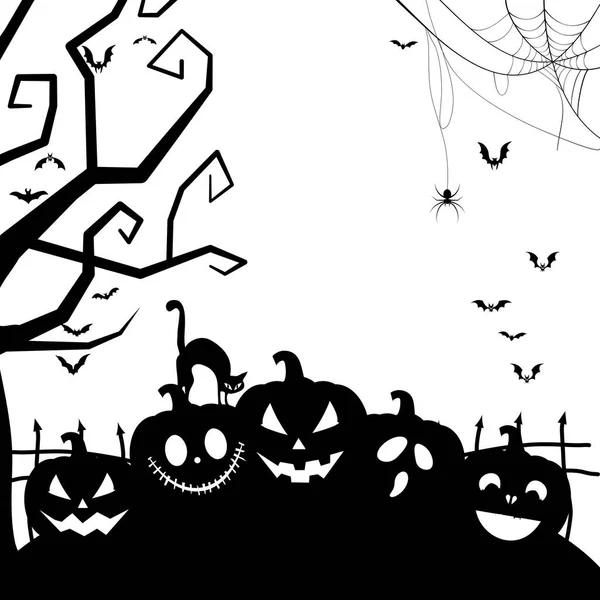 Silhouette Von Halloween Kürbissen Und Fledermäusen Mondschein Vektor Illustration Eps — Stockvektor