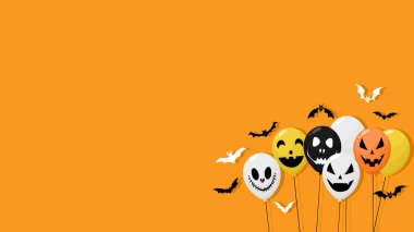 Cadılar Bayramı Sancağı ve Cadılar Bayramı Hayalet Balonları. Korkunç hava balonları. Web sitesi ürkütücü ya da afiş şablonu vektörü