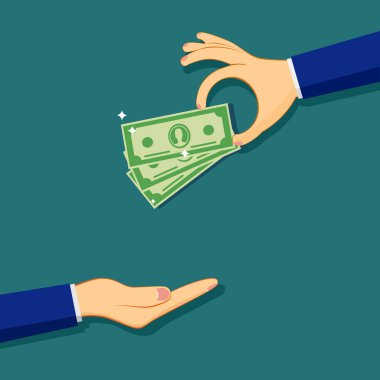 Ellerinde nakit para var. Nakit parayla finansal operasyonlar kavramı. Vektör illüstrasyonu