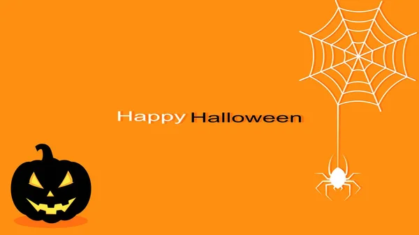 Feliz Halloween Araña Calabaza Fondo Naranja Diseño Plano Vector Eps — Vector de stock