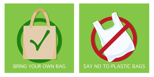 Dites Non Aux Sacs Plastique Apportez Votre Propre Sac Textile — Image vectorielle