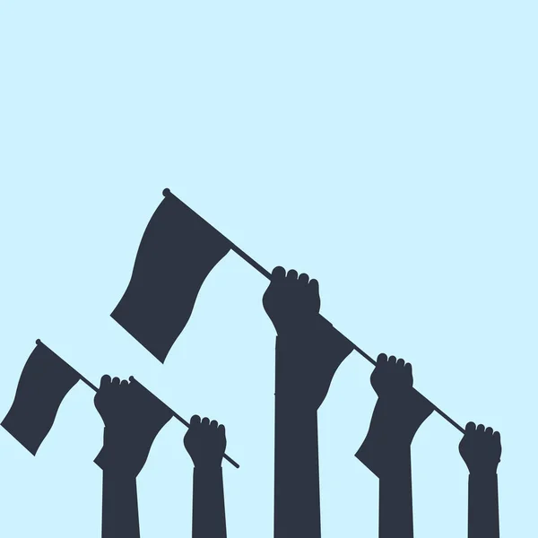 旗を掲げる人々のグループのシルエット ベクトル図Eps — ストックベクタ
