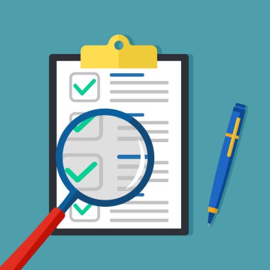 İş belgeleri ve büyüteç. İş belgesi analizi ve gözden geçirme vektörü