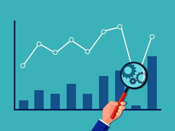 Grafiek Met Een Vergrootglas Gericht Het Laagste Punt Grafische Analyse — Stockvector