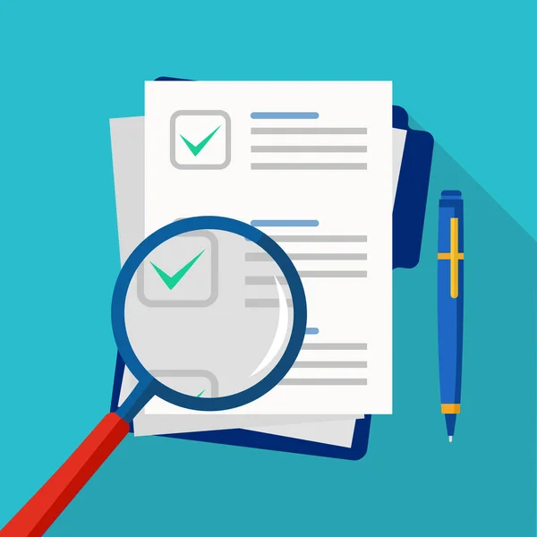 İş belgeleri ve büyüteç. İş belgesi analizi ve gözden geçirme vektörü