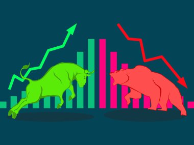 Bull ve Bear borsası finansal bar çizelgesi vektörü. eps