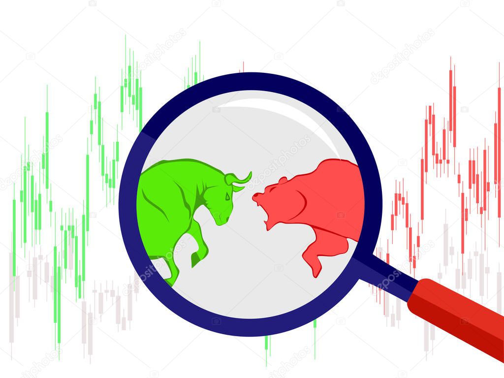 bull vs bear symbol of stock market trend on white background Illustration eps