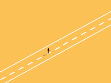 İşadamları uzun ve düz bir yolda yürüyor.