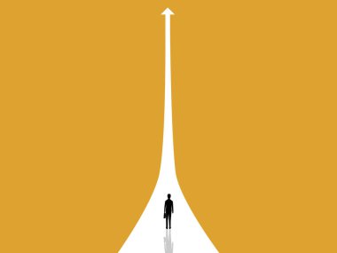 İnsanlar yola doğru yürüyor, oklar büyümeye işaret ediyor.