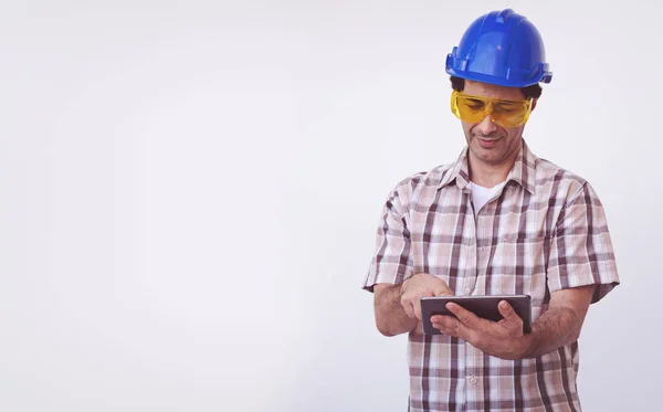 Arab Engineer Man Wear Blue Cap Safety Helmet — Stock Photo, Image