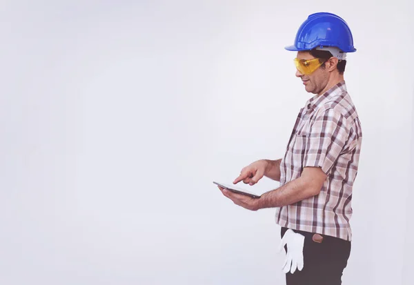 Arab Engineer Man Wear Blue Cap Safety Helmet — Stock Photo, Image