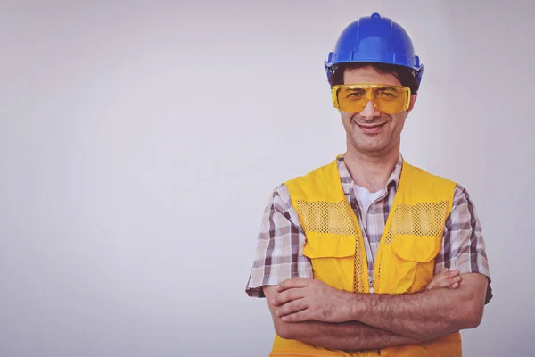 Arab Engineer Man Wear Blue Cap Safety Helmet — Stock Photo, Image