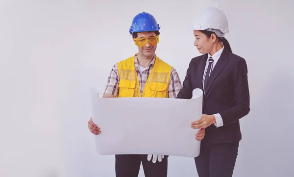 Construction Manager Engineer Looking Blueprints — Stock Photo, Image