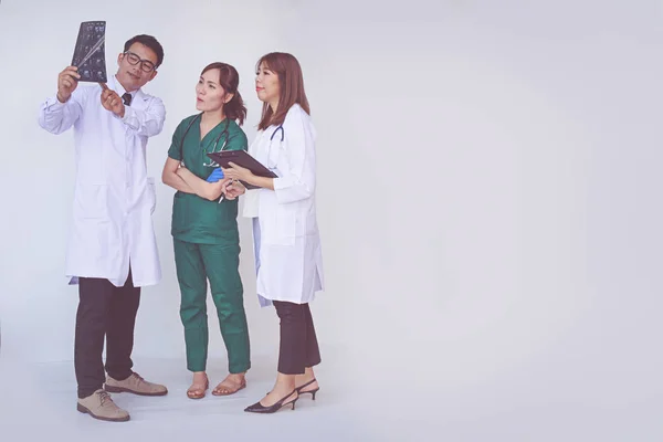 Doctor Nurse Checking Patient Information Tablet Device — Stock Photo, Image