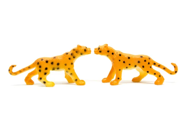 Modello Leopardato Isolato Sfondo Bianco Giocattoli Animali Plastica — Foto Stock