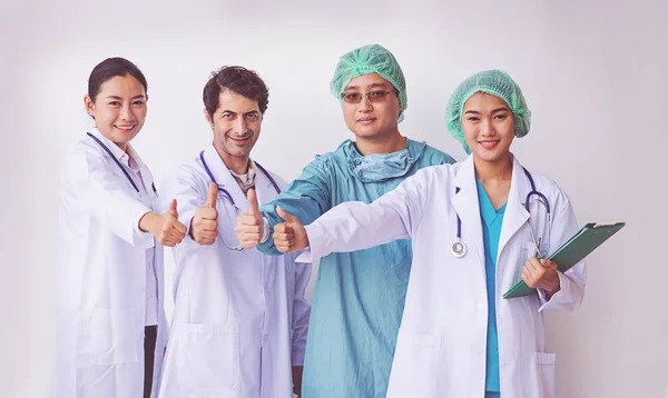 Médicos Enfermeiros Coordenam Hands Doctors Polegar Para Cima Conceito Trabalho — Fotografia de Stock