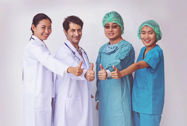 Médicos Enfermeiros Coordenam Hands Doctors Polegar Para Cima Conceito Trabalho — Fotografia de Stock