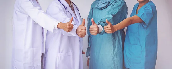 Artsen Verpleegkundigen Coördineren Hands Doctors Duim Omhoog Concept Teamwork — Stockfoto