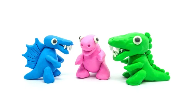 Play Doh Tyrannosaurus Spinosaurus Parasaurolophus White Background — Stock Photo, Image