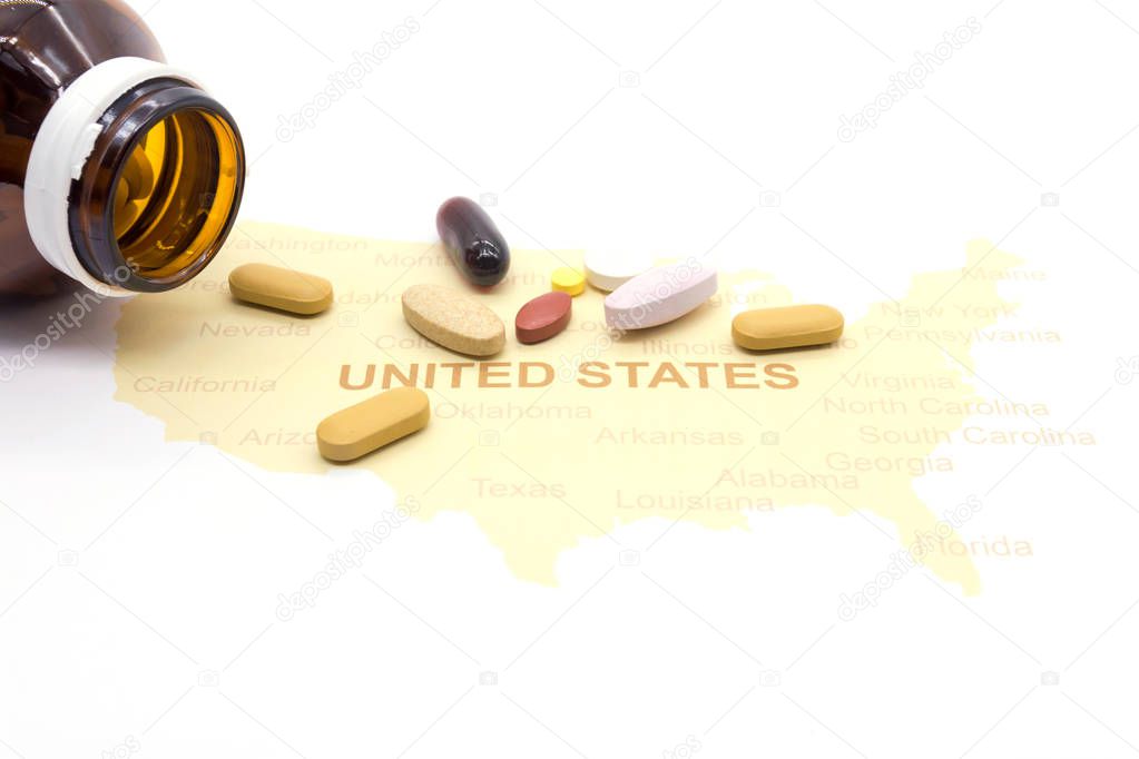 Medicine on a American map. health care concept