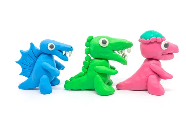 Play Doh Tyrannosaurus Spinosaurus Pachycephalosaurus White Background — Stock Photo, Image