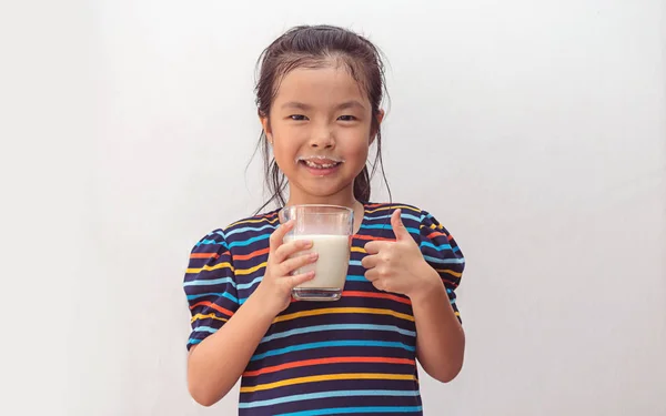 Cute Little Girl Glass Milk — Stock Photo, Image