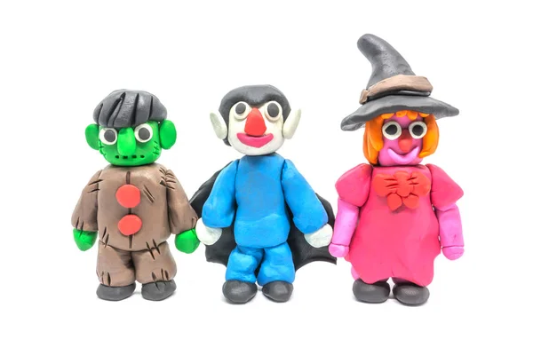 Play dough Dracula and Witch and Monster on white background — Stock Photo, Image