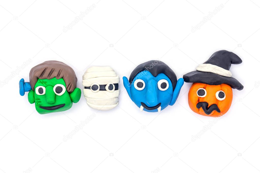 Play dough Dracula and Pumpkin and Mummy Monster halloween on wh