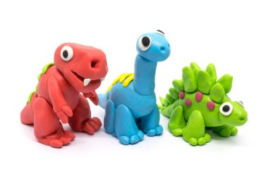 Hamur grubu Tyrannosaurus, Brachiosaurus, Stegosaurus, beyaz arka planda oynayın