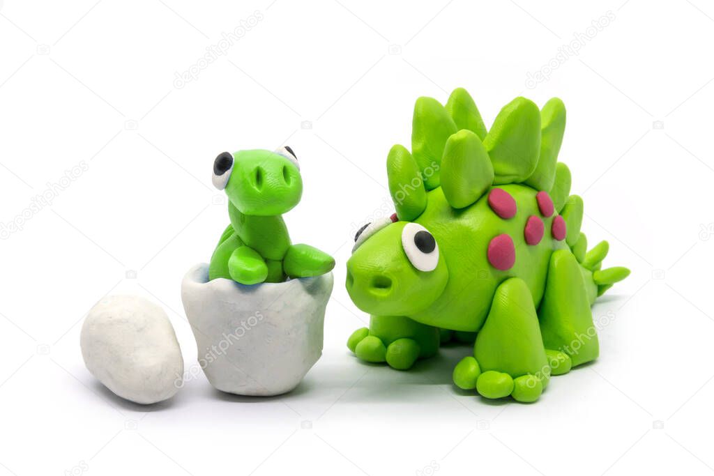 Play dough Stegosaurus and egg on white background