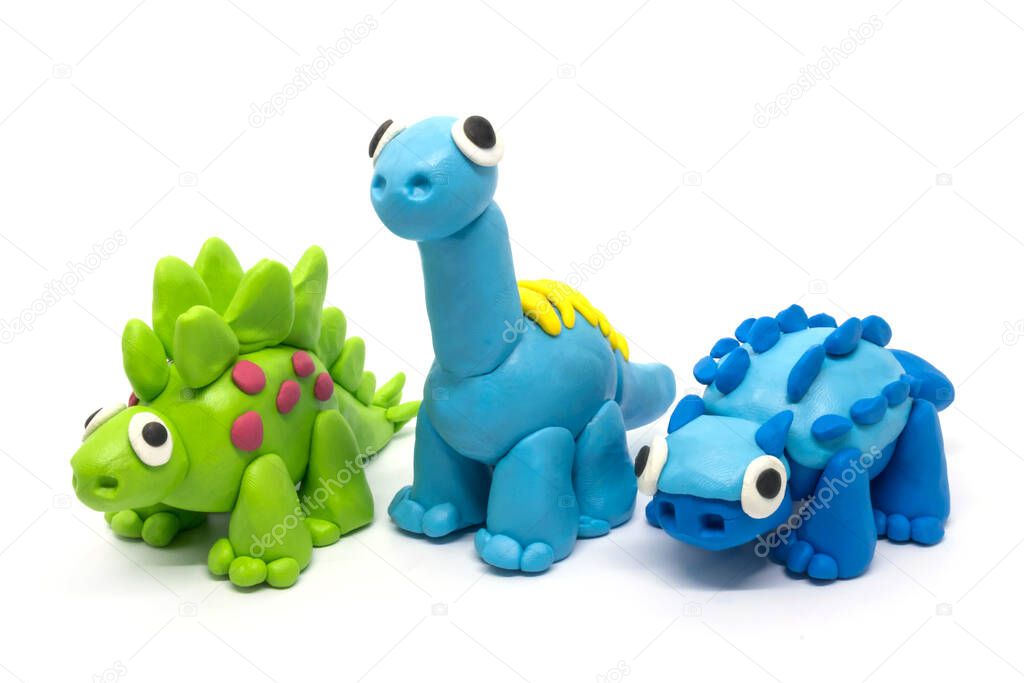 Play dough group Stegosaurus, Brachiosaurus, Ankylosaurus on white background
