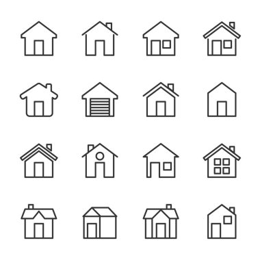 HOME vektör simgesinin basit bir kümesi. Çizim ve web tasarımı için izole edilmiş. Düzenlenebilir Vuruş. 64x64 Piksel Mükemmel