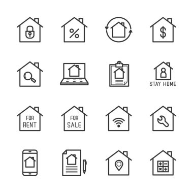 HOME vektör simgesinin basit bir kümesi. Çizim ve web tasarımı için izole edilmiş. Düzenlenebilir Vuruş. 64x64 Piksel Mükemmel