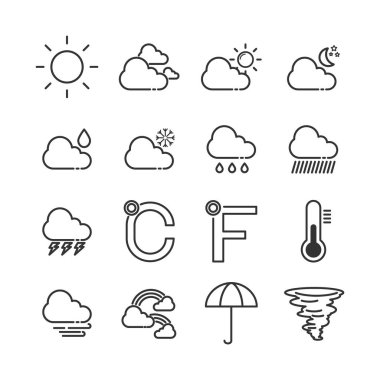 Basit hava vektör ikonu seti. Çizim ve web tasarımı için izole edilmiş. Düzenlenebilir Vuruş. 64x64 Piksel Mükemmel