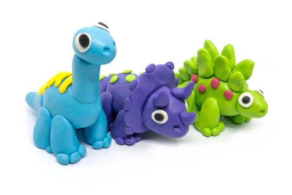 Hamur grubu Brachiosaurus, Triceratopson, Stegosaurus 'u beyaz arka planda oyna