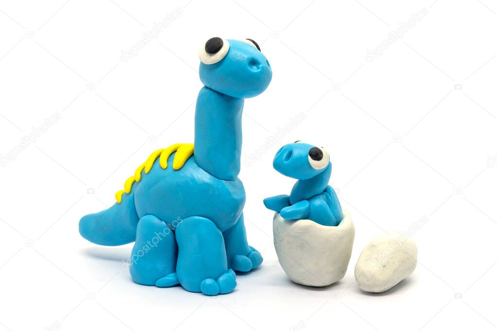 Play dough Brachiosaurus and egg on white background