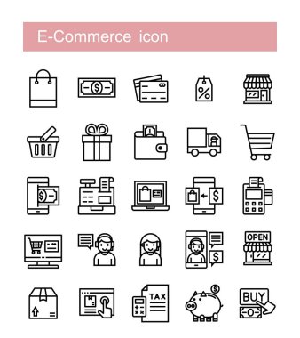 Basit bir E-ticaret simgesi seti. Çizim ve web tasarımı için izole edilmiş. Düzenlenebilir Vuruş. 64x64 Piksel Mükemmel