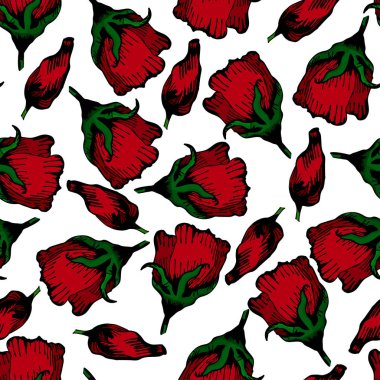 desen arka plan illüstrasyon kırmızı çiçek el çekilmiş