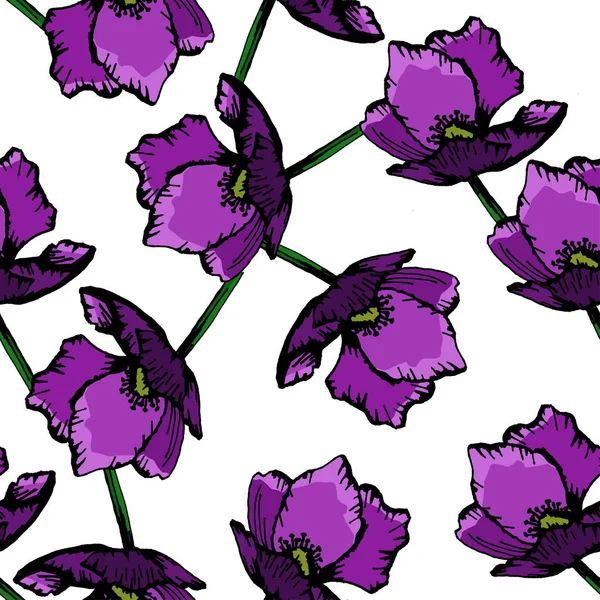 desen arka plan vektör çizim Mor çiçek el çekilmiş