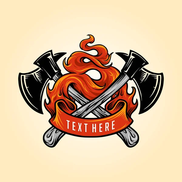 Firefighter Axe Fire Logo Illustrationen Für Maskottchen Und Fanartikel — Stockvektor