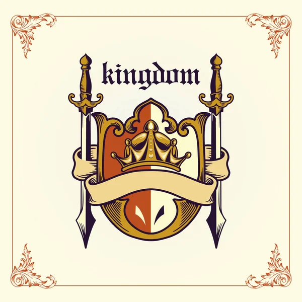 ロゴのリボン付きキングダムバッジアーム — ストックベクタ