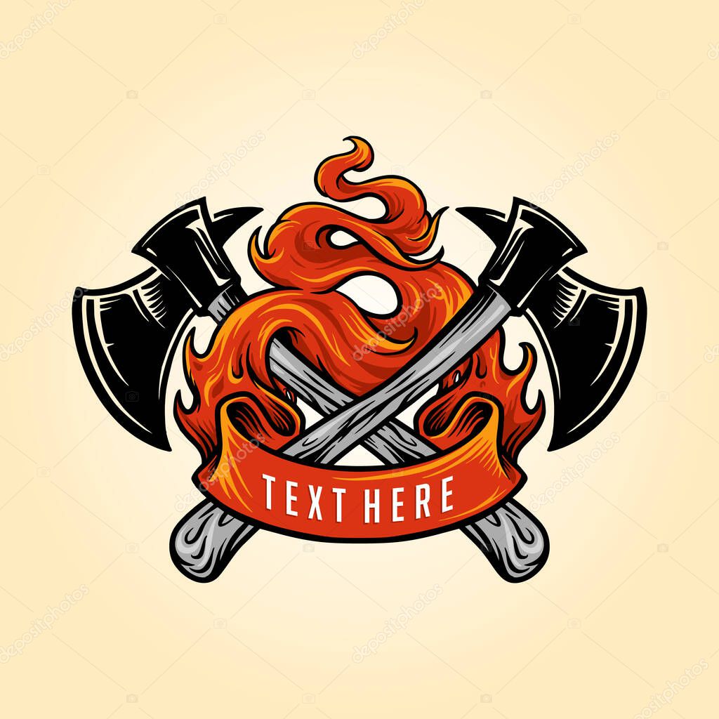 Firefighter Axe Fire Logo Illustrations for mascot and merchandise