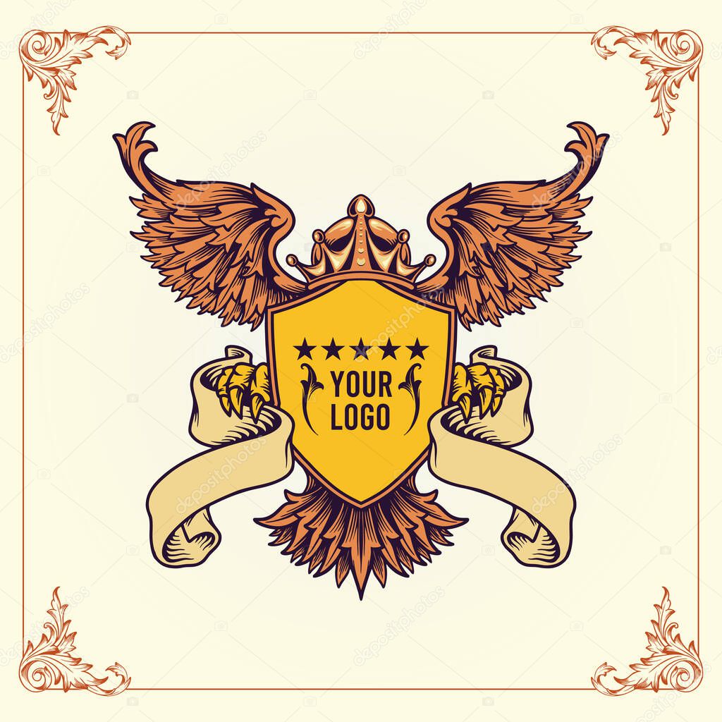 Illustrations Royal Badge winged crowns shield Vector 