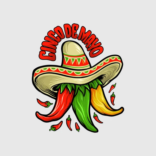 Logo Restoranı Cinco Mayo Meksika Chili Yemek Içecek Maskotu — Stok Vektör