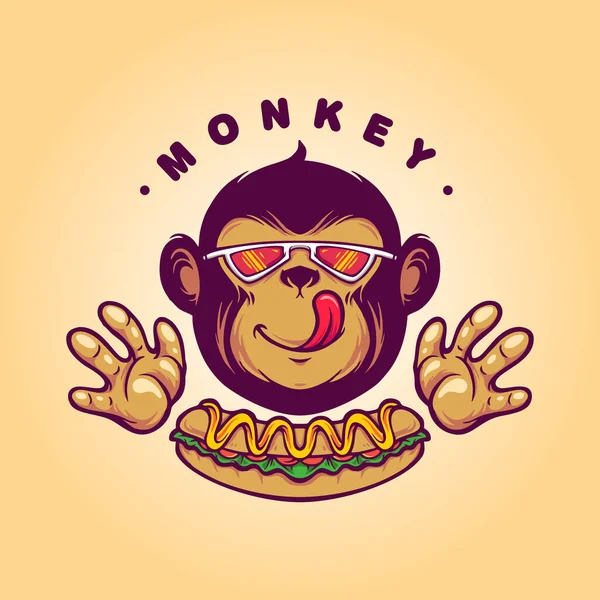 Monkey Logo Hotdog Comida Para Negocio Restaurantes — Vector de stock