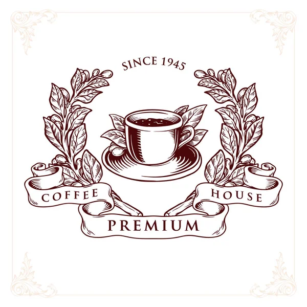 Logo Coffee House Premium Vector Badge Para Restaurante Loja —  Vetores de Stock