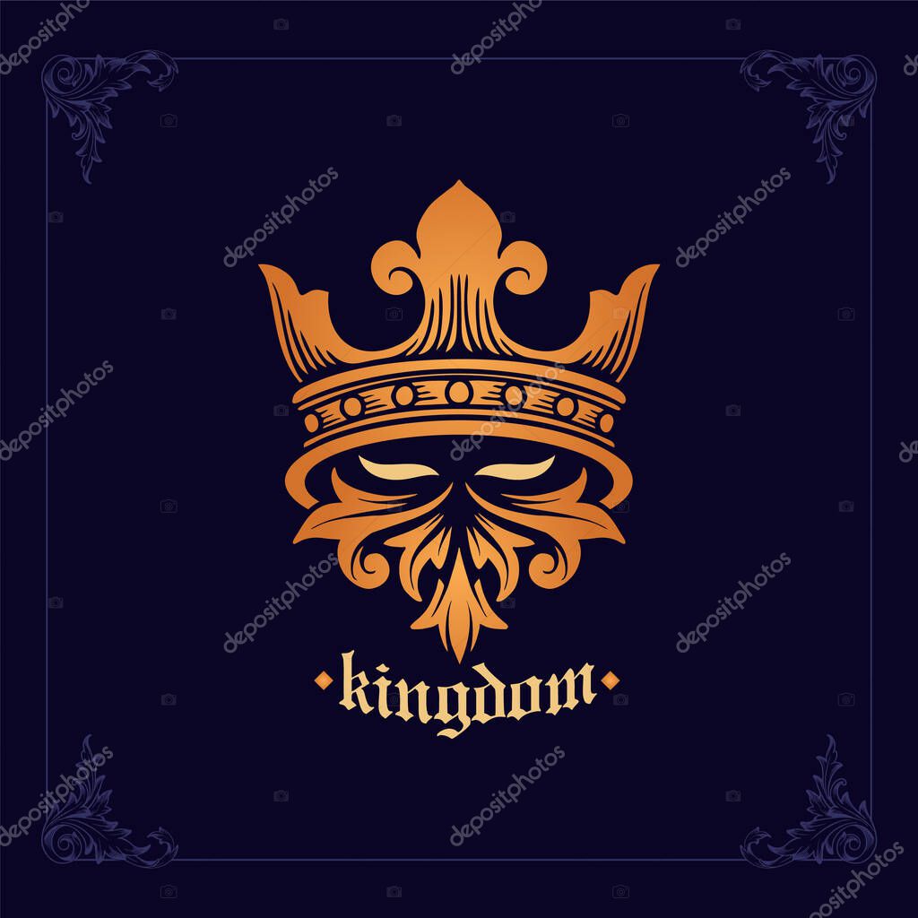Vector illustration Gold emblem of helmet spartan knight the Logo kingdom
