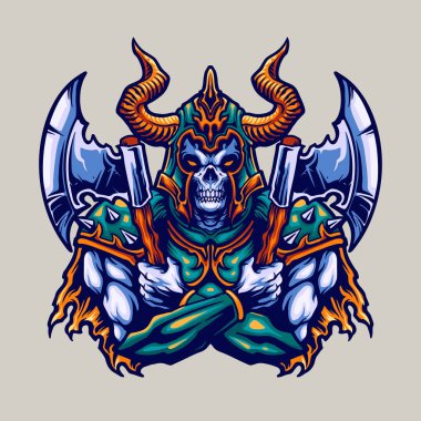 Skull Viking Miğferi ve Savaşçı İllüstrasyonları ürün ve tasarım giyim markası 